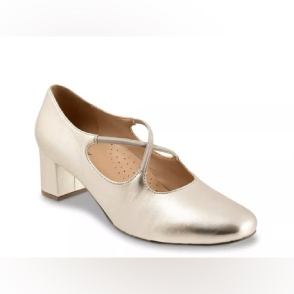 Trotters Demi Pump Gold Leather Mary Jane Block Heel NIB Size 10.5